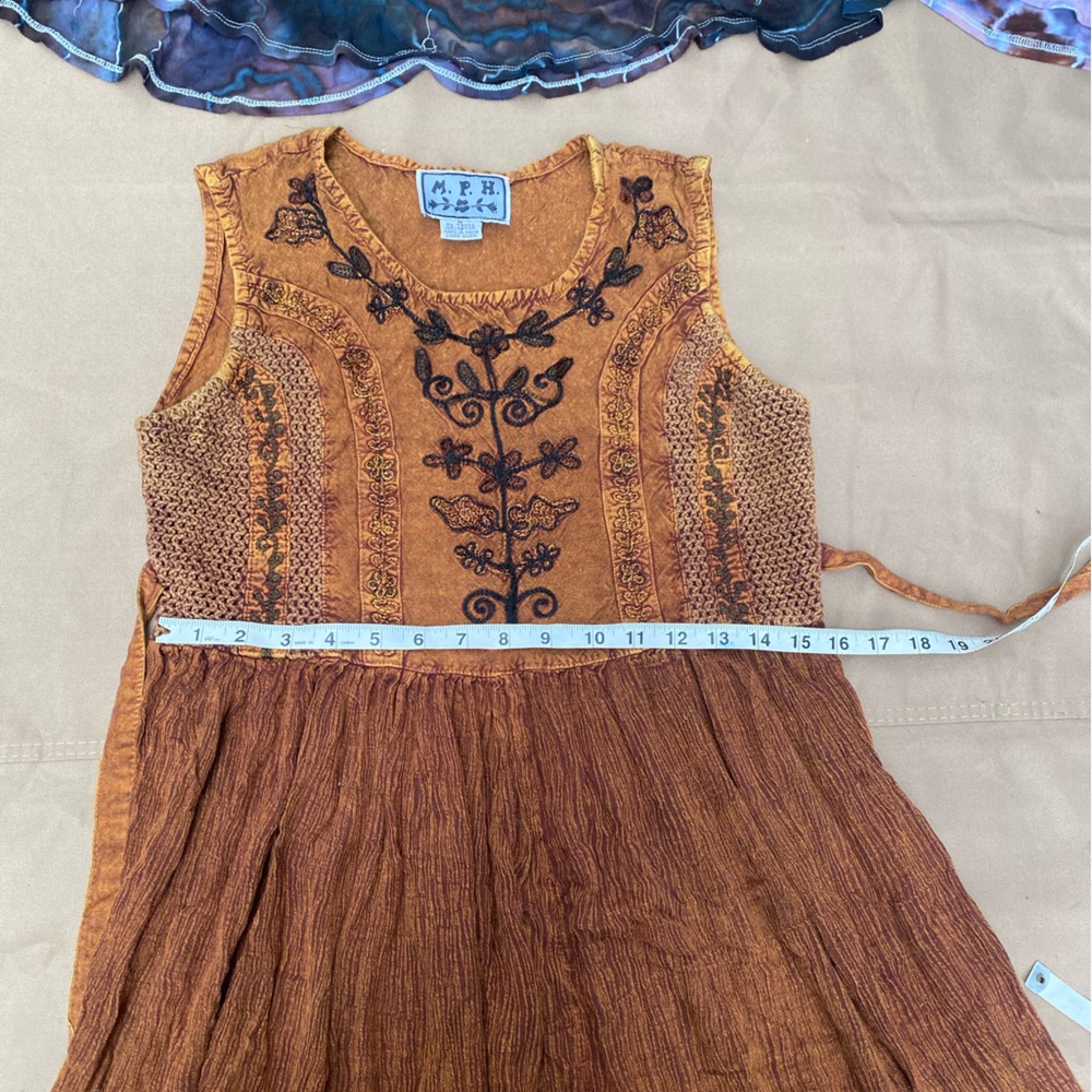 Bohemian fairy embroidered Orange Sleeveless Dress